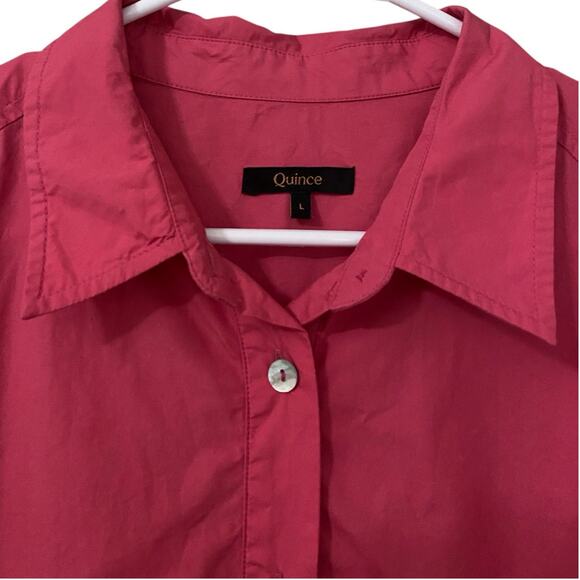 Quince Poplin Drop Waist Shirt Dress Large 100% Organic Cotton Pink Preppy Chic - Picture 8 of 12